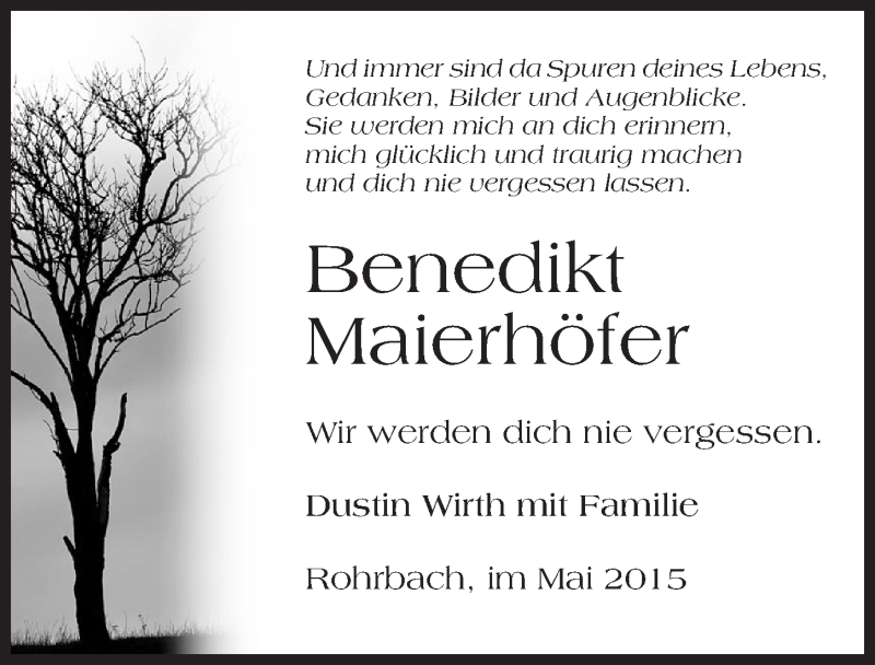  Traueranzeige für Benedikt Maierhöfer vom 06.05.2015 aus 