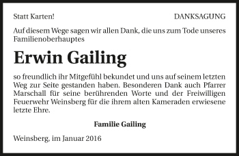 Traueranzeige von Erwin Gailing 