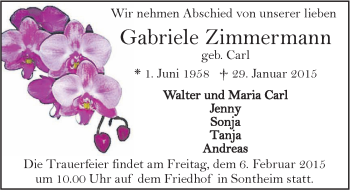 Traueranzeige von Gabriele Zimmermann 