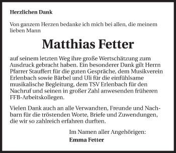 Traueranzeige von Matthias Fetter 