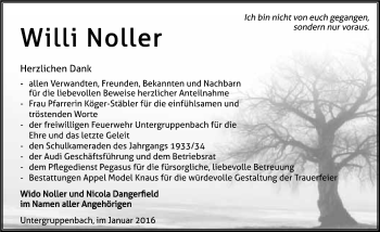 Traueranzeige von Wilhelm Noller 