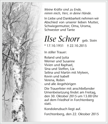 Traueranzeige von Ilse Schorr 