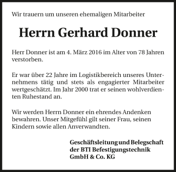 Traueranzeige von Gerhard Donner 