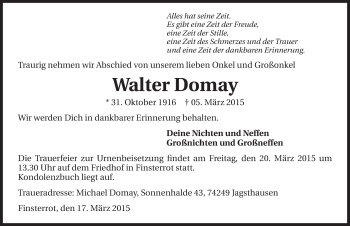 Traueranzeige von Walter Domay 