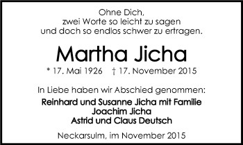 Traueranzeige von Martha Jicha 