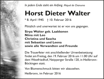 Traueranzeige von Horst Dieter Walter 