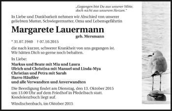 Traueranzeige von Margarete Lauermann 