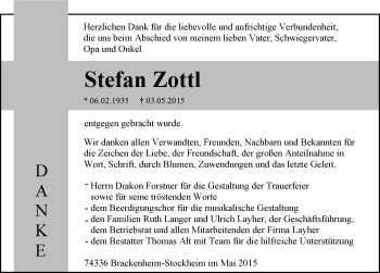 Traueranzeige von Stefan Zottl 