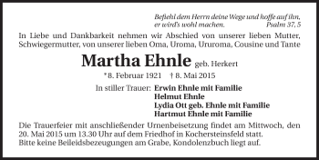 Traueranzeige von Marta Ehnle 