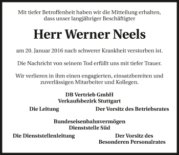 Traueranzeige von Werner Neels 