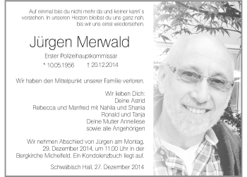 Traueranzeige von Jürgen Merwald 