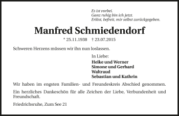 Traueranzeige von Manfred Schmiedendorf 