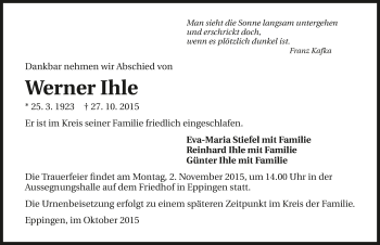 Traueranzeige von Werner Ihle 
