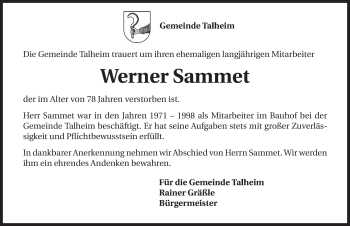 Traueranzeige von Werner Sammet 