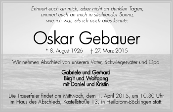 Traueranzeige von Oskar Gebauer 