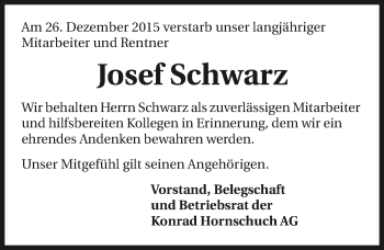 Traueranzeige von Josef Schwarz 