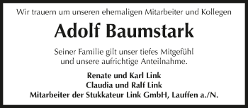 Traueranzeige von Adolf Baumstark 