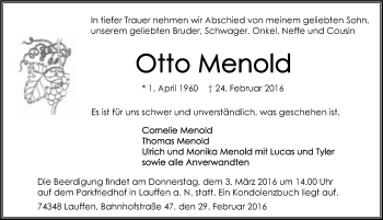 Traueranzeige von Otto Menold 