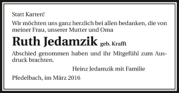 Traueranzeige von Ruth Jedamzik 
