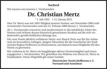 Traueranzeige von Christian Mertz 