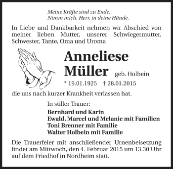 Traueranzeige von Anneliese Müller 