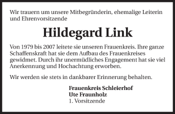 Traueranzeige von Hildegard Link 