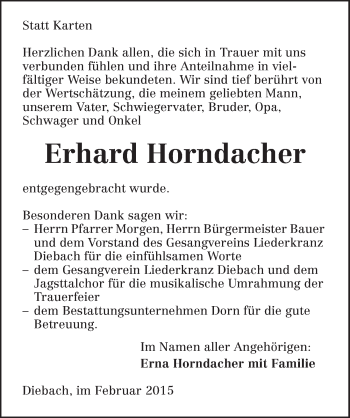 Traueranzeige von Erhard Horndacher 