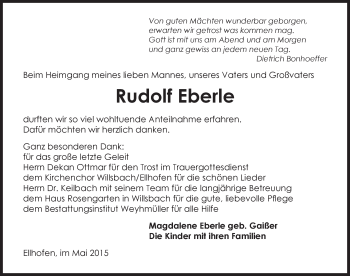 Traueranzeige von Rudolf Eberle 