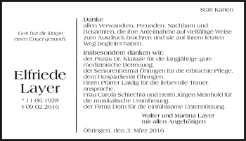 Traueranzeige von Elfriede Layer 