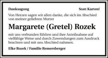 Traueranzeige von Margarete Rozek 