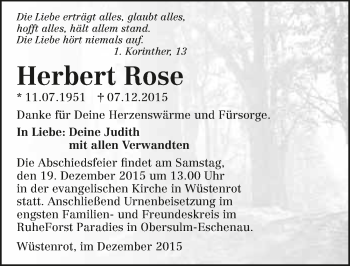 Traueranzeige von Herbert Rose 