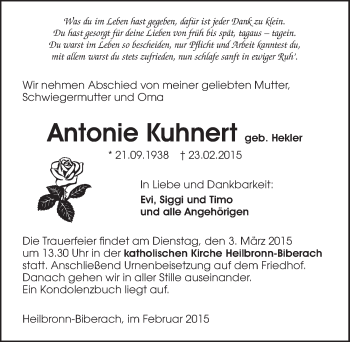 Traueranzeige von Antonie Kuhnert 