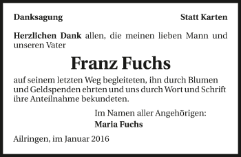 Traueranzeige von Franz Fuchs 
