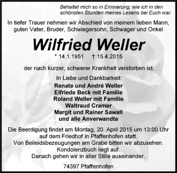 Traueranzeige von Wilfried Weller 