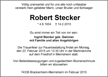 Traueranzeige von Robert Stecker 