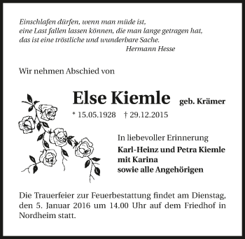 Traueranzeige von Else Kiemle 