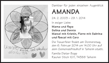 Traueranzeige von Amanda Amanda 