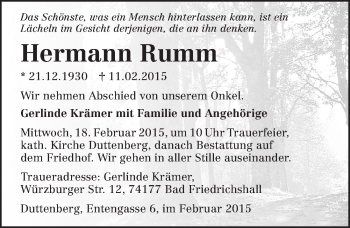 Traueranzeige von Hermann Rumm 
