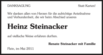 Traueranzeige von Heinz Steinacker 