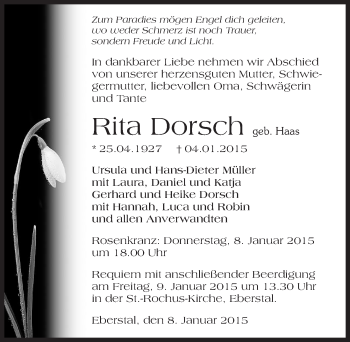 Traueranzeige von Rita Dorsch 
