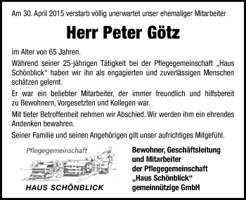 Traueranzeige von Peter Götz 