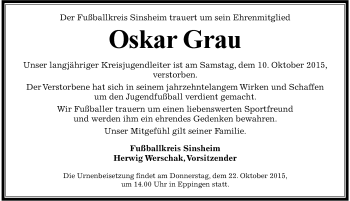 Traueranzeige von Oskar Grau 