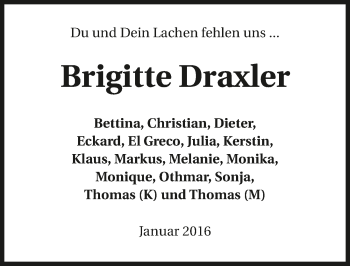 Traueranzeige von Brigitte Draxler 