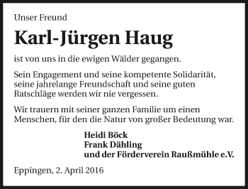 Traueranzeige von Karl-Jürgen Haug 