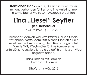 Traueranzeige von Lina Seyffer 