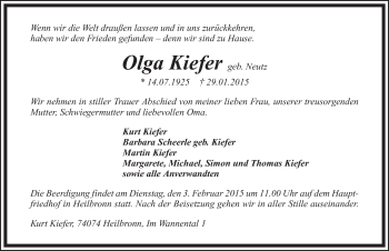 Traueranzeige von Olga Kiefer 
