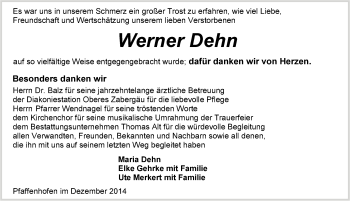 Traueranzeige von Werner Dehn 