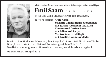Traueranzeige von Emil Saam 