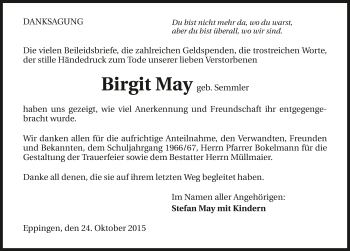 Traueranzeige von Birgit May 
