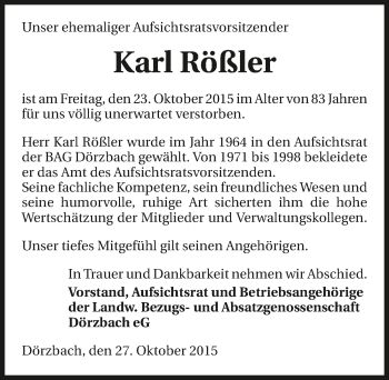 Traueranzeige von Karl Rößler 